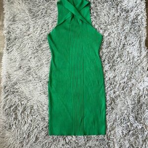 Green and warm stretchy knit dress.